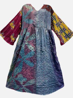 Nwt FUNKY STUFF hippie boho vintage cotton pocket kantha maxi DRESS XL